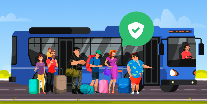 Minh họa các mẹo an toàn khi đi xe khách từ bến xe phía bắc Nha Trang, ví dụ: thắt dây an toàn, trông coi hành lý